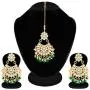 Aheli Faux Kundan Beaded Earrings Maang Tikka Set Indian Bollywood Ethnic Fashion Jewelry for Women