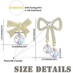 Sllaiss Asymmetric Bow Dangle Aurora Crystals Earrings for Women Made with Swarovski Cute Fashion 14K Gold Plated Mothers Day Jewelry Gift