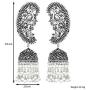 Aheli Vintage Inspired Indian Boho Oxidized Intricate Crafted Peacock Design Jhumki Dangle Earrings Ethnic Fashion Jewelry for Women