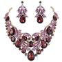 BriLove Womens Bohemian Boho Crystal Teardrop Filigree Leaf Hollow Statement Necklace Dangle Earrings Set