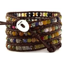 Chan Luu Multi Stone Wrap Bracelet on Brown Leather
