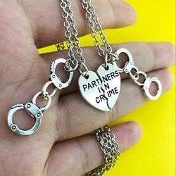 AMOR SPES Partners in Crime Necklace for 2 Best Friends Gifts Friendship Jewelry Heart Charms Couples for Valentine