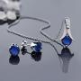 Gem Stone King 925 Sterling Silver Simulated Sapphire Pendant Necklace and Earrings Set 2.40 Cttw Round with 18 Inch Silver Chain