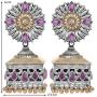 Aheli Uniquely Designed Oxidized Jhumki Earrings Faux Stone Studded Indian Ethnic Wedding Wear Fashion Jewelry for Women