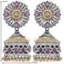 Aheli Uniquely Designed Oxidized Jhumki Earrings Faux Stone Studded Indian Ethnic Wedding Wear Fashion Jewelry for Women