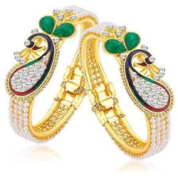 ShoppersPoint. Beautiful Artificial Peacock Imitation Gold Look Bracelet Bangle Pair India Set for Women & Girls