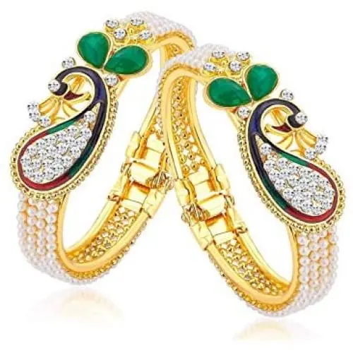 ShoppersPoint. Beautiful Artificial Peacock Imitation Gold Look Bracelet Bangle Pair India Set for Women & Girls ShoppersPoint. Beautiful Artificial Peacock Imitation Gold Look Bracelet Bangle Pair India Set for Women & Girls