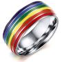 MINO Fashion Titanium Steel Silver Gold Rings Soft Enamel Rainbow Color Wedding Band for Lesbian& Gay