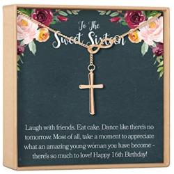 Sweet 16 Gift Necklace: Sweet Sixteen, 16th Birthday, Gift for Her, Infinity Cross (rose-gold-plated-brass, NA)