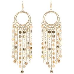 Bohemian Boho Tassel Dangle Drop Earrings for Women – Lightweight Filigree Gypsy Coin Chandelier Disc Charm Hoops – included Gift Box