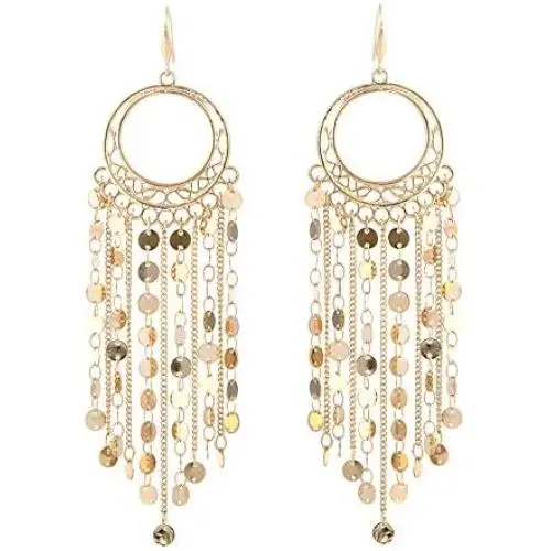 Bohemian Boho Tassel Dangle Drop Earrings for Women – Lightweight Filigree Gypsy Coin Chandelier Disc Charm Hoops – included Gift Box Bohemian Boho Tassel Dangle Drop Earrings for Women – Lightweight Filigree Gypsy Coin Chandelier Disc Charm Hoops – included Gift Box