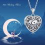 Heart Locket Moon Star Locket Necklace That Holds Pictures Sterling Silver Photo Lockets Cubic Zirconia Pendant Jewelry Gift for Birthday/Graduation/Anniversary Day/Friendship