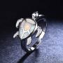 Health and Longevity Sea Turtle Jewelry Rings Created White Opal Sea Turtle Birthstone Sterling Silver Ring