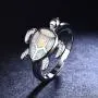 Health and Longevity Sea Turtle Jewelry Rings Created White Opal Sea Turtle Birthstone Sterling Silver Ring