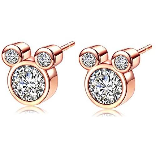 ERLUER Womens Mickey Stud Earrings Mouse Shape Rose Gold Platinum Plated Zircon Crystal Fashion Jewelry Earring For Women Party Gifts