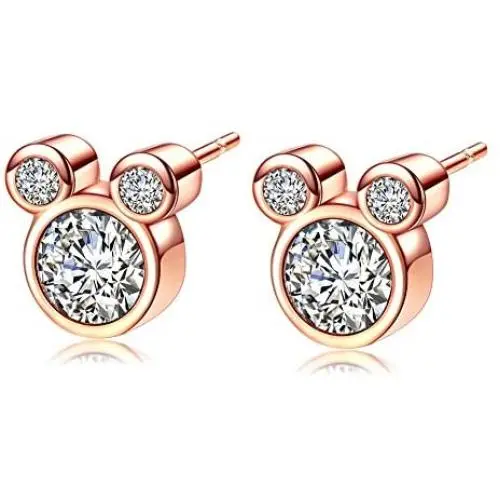 ERLUER Womens Mickey Stud Earrings Mouse Shape Rose Gold Platinum Plated Zircon Crystal Fashion Jewelry Earring For Women Party Gifts ERLUER Womens Mickey Stud Earrings Mouse Shape Rose Gold Platinum Plated Zircon Crystal Fashion Jewelry Earring For Women Party Gifts