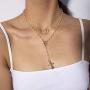 Woeoe Bohe Pearls Layered Rosary Necklace Gold Coin Pendants Cross Religious Necklaces Chain Beach Y Shape Angel Necklace Jewelry for Women and Girls