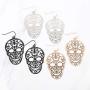 Sugar Skull Goth Punk Halloween Earrings - Calavera Lightweight Metallic Cutout Filigree Hook Dangles, Enamel, Acrylic Pearl Studs