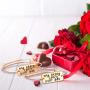 Tatuo 2 Pieces Valentines Bracelets Expandable Bangle Jewelry for Valentines Day Couples Gift Supplies, Gold Color