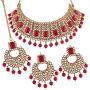 I Jewels Indian Bollywood Gold Plated Faux Beads Choker Jewelry Set with Maang Tiika for Women
