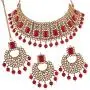 I Jewels Indian Bollywood Gold Plated Faux Beads Choker Jewelry Set with Maang Tiika for Women