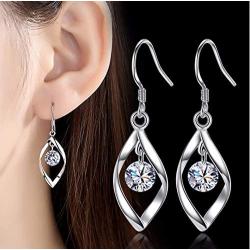 CARSHIER 11 Pairs Classic Silver Plated Dangle Drop Earrings for Women Simple Double Twist Long Thread Leaf Vertical Bar Christmas Fashion Earring Jewelry Gifts