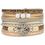 YOOCOOL Tree of Life Leather Multi-Layer Wraps Bracelet,Boho Wide Buckle Wristband Bangle,Braided Cuff Bracelets for Women