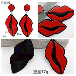 80s Acrylic Red Lip Neon Earrings for Women, Fashion Acrylic Red Lips Dangle Earring Jewelry