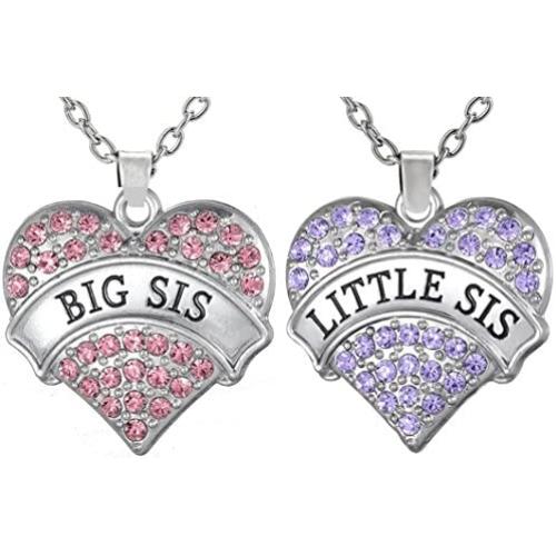Girls, Teens, Women Gifts for Big Sis & Lil Sis Heart Necklace Set for 2, Sister Necklaces, Big & Little Sisters Jewelry Gifts