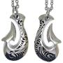 Fish hook Hawaiian Maori Polyneian Hei matau Silver Pewter Mens Pendant Necklace Wealth Prosperity Charm Protection Amulet Safe Travel Safe at sea Talisman for unisex men w Stainless Steel Chain