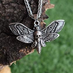 SanLan Death Head Moth Pendant Necklace Wicca Jewelry Goth Moth and The Moon