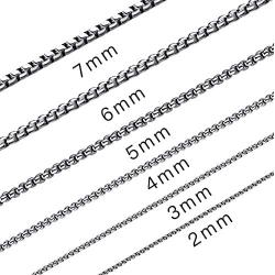 Monily 2-7mm 16-38In Square Rolo Stainless Steel Chain Necklace Round Box Necklace Men Women Jewelry