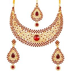 Touchstone Indian Bollywood Intricately Crafted Diamond Look Rhinestone Crystal Colorful Wedding Designer Jewelry Necklace Set in Gold and Silver Tone for Women.