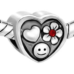 LovelyJewelry Cute Smile Flower Heart Charms Love Red Synthetic Crystal Beads for Bracelets