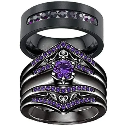wedding ring set Two Rings His Hers Couples Matching Rings Womens 2pc Black Gold Filled Amethyst CZ Wedding Engagement Ring Bridal Sets Mens Titanium Wedding Band wedding ring set Two Rings His Hers Couples Matching Rings Womens 2pc Black Gold Filled Amethyst CZ Wedding Engagement Ring Bridal Sets Mens Titanium Wedding Band