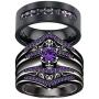 wedding ring set Two Rings His Hers Couples Matching Rings Womens 2pc Black Gold Filled Amethyst CZ Wedding Engagement Ring Bridal Sets Mens Titanium Wedding Band