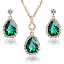 Swarovski Crystals Teardrop Pendant Necklace Earrings for Women 14K Gold Plated Hypoallergenic Jewelry Set