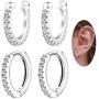 Cubic Zirconia Hoop Earrings Set - Sterling Silver Hypoallergenic Hoop Huggies Earrings Crystal Non Pierced Ear Cuff CZ Cartilage Earrings for Women Girls , 2 Pairs