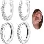 Cubic Zirconia Hoop Earrings Set - Sterling Silver Hypoallergenic Hoop Huggies Earrings Crystal Non Pierced Ear Cuff CZ Cartilage Earrings for Women Girls , 2 Pairs
