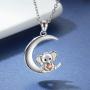Sterling Silver Lucky Elephant Necklace S925 Cute Baby Animals Pendant Moon Jewelry Gifts for Girls Daughter Teen