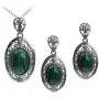 Sterling Silver Imitation Malachite Filigree Oval Earrings Pendant Set Chain 18 Inches