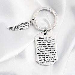 FUSTMW Memory Keychain Remembrance Gift Loss Jewelry in Memory of Dad Mom Loved One Angel Wing Charm Those We Love Remain with Us for Love Itself Lives on