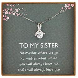 Unijew Sister Necklace from Sister Brother, S925 CZ Sterling Silver Christmas Mothers Day Jewelry Birthday Gift, Gift from Sister and Brother.