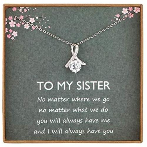 Unijew Sister Necklace from Sister Brother, S925 CZ Sterling Silver Christmas Mothers Day Jewelry Birthday Gift, Gift from Sister and Brother.