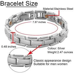 N+NITROLUBE Magnetic Therapy Bracelet for Men Women Silver Stainless Steel Bracelets 7.87 inches Elegant Magnetic Jewelry