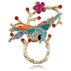 TUSHUO Elegant Vivid Birds Branches Colorful Rhinestone Holiday Regular Eyeglasses Sunglasses Reading Glasses Holder Magnetic Brooch Chic ID Badge Retractable Holder Work Pin Beautiful Gpld