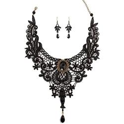 Charm.L Grace Black Lace Gothic Lolita Pendant Choker Necklace Wedding Halloween Accessories