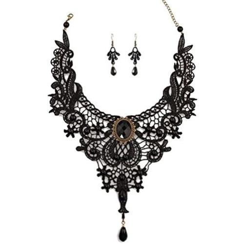 Charm.L Grace Black Lace Gothic Lolita Pendant Choker Necklace Wedding Halloween Accessories