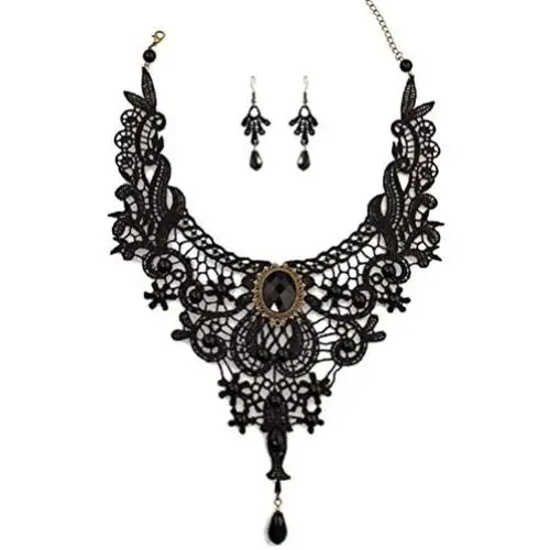 Charm.L Grace Black Lace Gothic Lolita Pendant Choker Necklace Wedding Halloween Accessories Charm.L Grace Black Lace Gothic Lolita Pendant Choker Necklace Wedding Halloween Accessories
