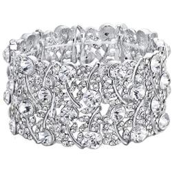 BriLove Womens Wedding Bridal Crystal Cluster Tennis Stretch Bracelet